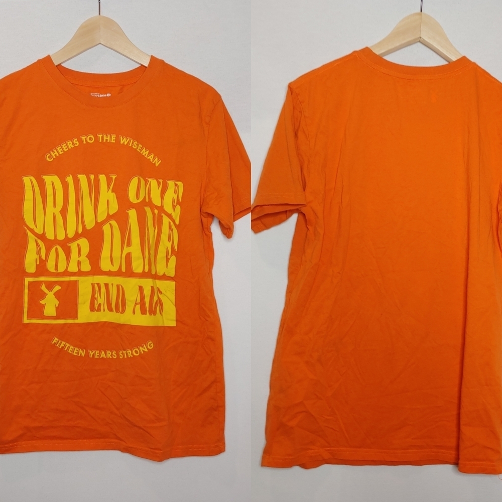 Dutch‎ Bros Graphic Tee Drink one for Dave End ALS Orange Yellow Short Sleeve M